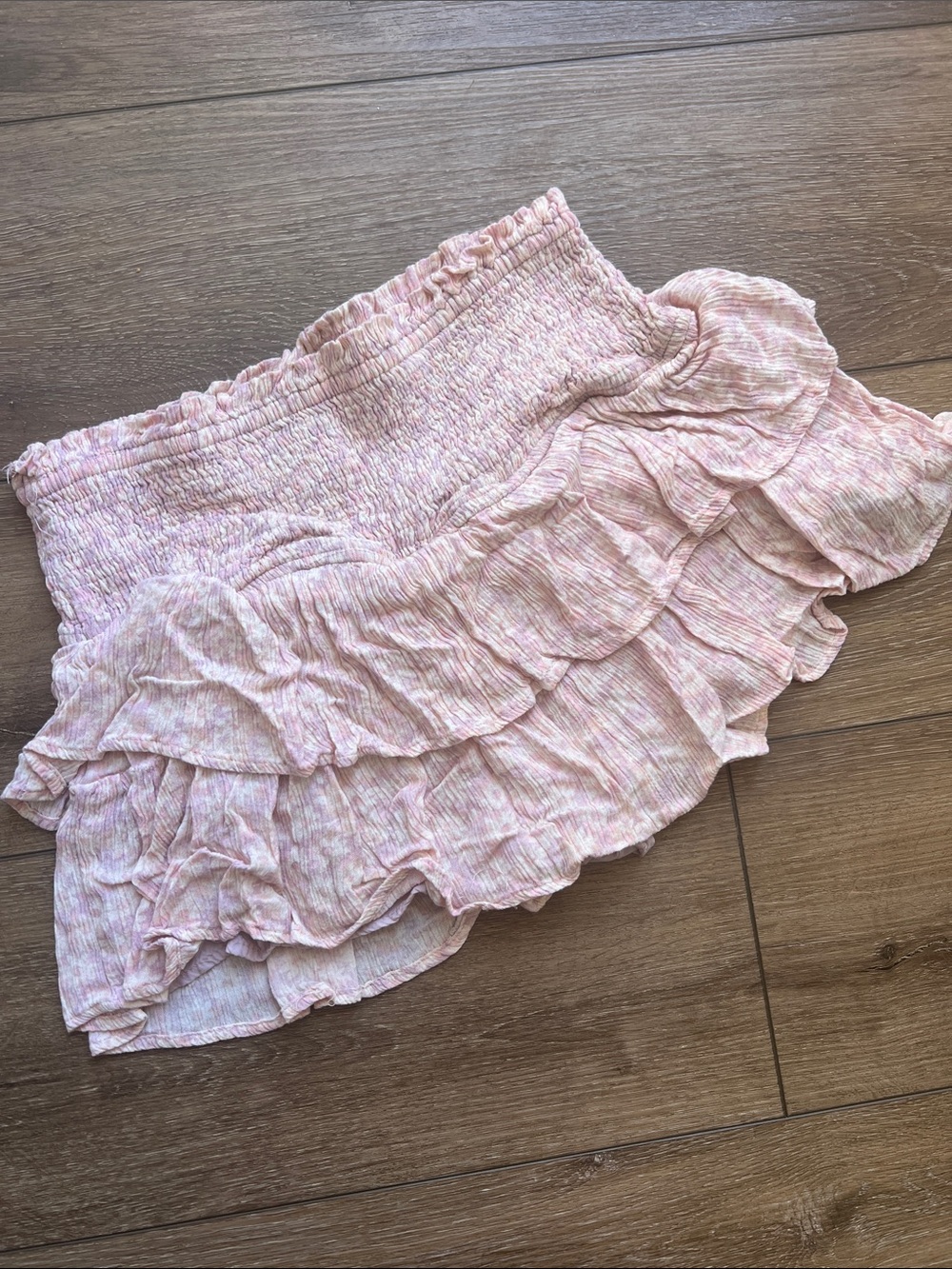 Cute Pink Ruffled Smocked Mini Skirt